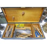WOOD WORKING CHEST WITH CONTENTS OF A GOOD SELECTION OF VARIOUS TOOLS TO INCLUDE VARIOUS WOOD