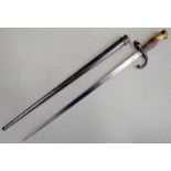 FRENCH M1874 GRAS BAYONET, SPINE ETCHED '1875', 52CM LONG,