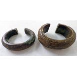 2 18TH CENTURY EASTERN BRONZE CURRENCY BANDS / AMULETS WITH INCISED DECORATION