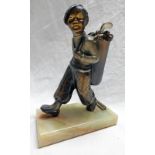 ARTS & CRAFTS STYLE GOLFING FIGURE ON HARDSTONE BASE MARKED GES - GESCH ANR LOREN 21 - HEIGHT 20.