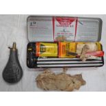 12 GAUGE OUTERS SHOTGUN CLEANING KIT AND A REPRODUCTION SHOT FLASK - 2 -
