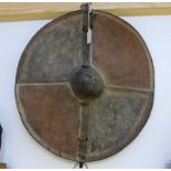 CENTRAL AFRICAN SHIELD OF CIRCULAR LEATHER AND HARDWOOD HANDLE,