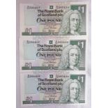 THREE CONSECUTIVELY NUMBERED RBS £1 NOTES UNCIRCULATED