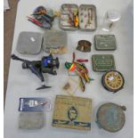 ALEX MARTIN FLY TIN WITH CONTENTS OF VARIOUS LURES, HOCKLEY MINNOW BOX, LOCH LEVEN EYED FLY BOX,