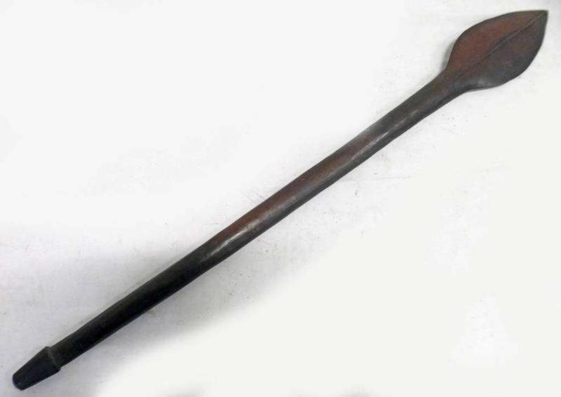 A SOLOMAN ISLANDS CLUB WITH LEAF SHAPED HEAD / BLADE WITH RAISED MEDIAL RIDGE TO EITHER SIDE AND