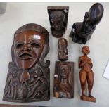 CARVED HARDWOOD AFRICAN BOOKENDS AND FIGURES