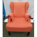 20TH CENTURY WING BACK ARMCHAIR ON SQUARE SUPPORTS 89CM TALL 66CM WIDE