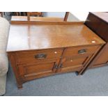OAK ARTS & CRAFTS STYLE DRESSER WITH CROSS BANDED DECORATION ON SQUARE SUPPORTS,