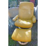 YELLOW REVOLVING STRESSLESS ARMCHAIR WITH BASE AND FOOTSTOOL Condition Report: