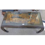 ORIENTAL CARVED HARDWOOD COFFEE TABLE