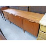 20TH CENTURY TEAK SIDEBOARD WITH 3 DRAWERS & 3 PANEL DOORS 76 CM TALL X 201 CM LONG