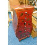 ORIENTAL RED 7 DRAWER CHEST WITH BUTTERFLY DECORATION 87CM TALL