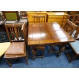 OAK PULL-OUT DINING TABLE & SET OF 4 DINING CHAIRS Condition Report: table extended