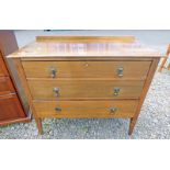 EARLY 20TH CENTURY OAK CHEST OF 3 DRAWERS ON SQUARE SUPPORTS 92CM WIDE