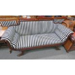 19TH CENTURY MAHOGANY SCROLL END SETTEE WITH SHAPED SUPPORTS Condition Report: has