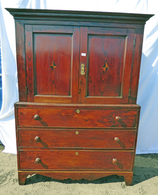 19TH CENTURY LINEN PRESS WITH INLAID DECORATION,