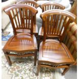 SET OF 4 HARDWOOD DINING CHAIRS ON SHAPED SUPPORTS