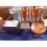 SET OF 4 MAHOGANY QUEEN ANNE STYLE CHAIRS, BUTTONBACK OVERSTUFFED ARMCHAIR & HEATED FITTED TROLLEY,