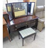 STAG DRESSING TABLE WITH TRIPLE MIRROR BACK OVER 6 DRAWERS ON SQUARE TAPERED SUPPORTS & MATCHING