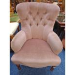 PINK BUTTON-BACK ARMCHAIR ON TURNED SUPPORTS