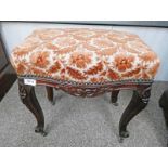 VICTORIAN MAHOGANY FOOTSTOOL ON CABRIOLE SUPPORTS