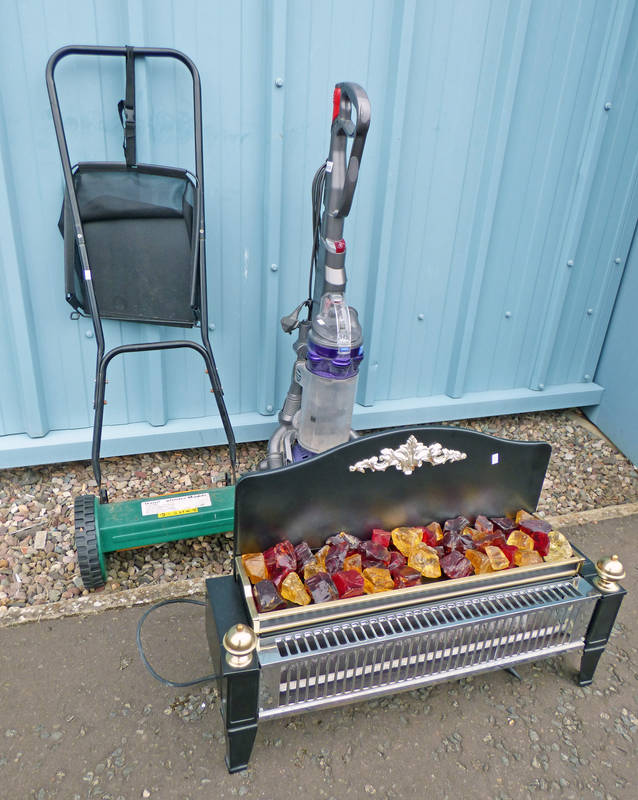 HANDY CYLINDER MOWER WITH A DYSON VACUUM AND A 2000W ELECTRIC FIRE PLACE