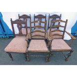 PAIR OF OAK OPEN ARMCHAIRS & SET OF 4 DINING CHAIRS ON TURNED SUPPORTS