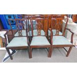 SET OF 6 MAHOGANY CHAIRS ON SQUARE SUPPORTS WITH UNDERSTRETCHER INCLUDING 2 ARMCHAIRS