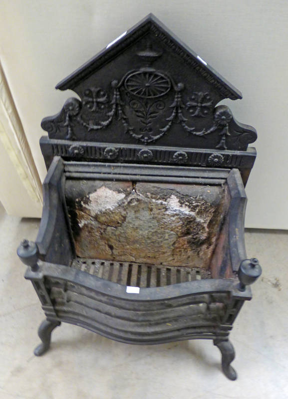CAST IRON FIRE BASKET WITH FLORAL DECORATION,