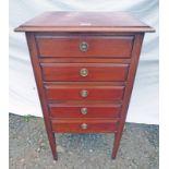 20TH CENTURY MAHOGANY 5 DRAWER CHEST OF DRAWERS WITH BRASS HANDLES ON SQUARE SUPPORTS,