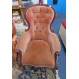 19TH CENTURY MAHOGANY GENTLEMAN'S ARMCHAIR ON CABRIOLE SUPPORTS Condition Report:
