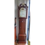 19TH CENTURY OAK GRANDFATHER CLOCK WITH PAINTED DIAL,