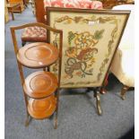 TAPESTRY TOPPED FLIP TOP TABLE & 3 TIER CAKESTAND