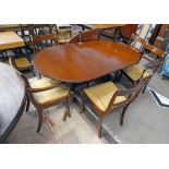 MAHOGANY DINING TABLE WITH 6 MAHOGANY SABRE LEG CHAIRS INCLUDING 2 CARVERS