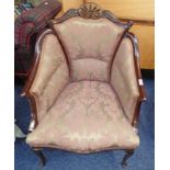 EARLY 20TH CENTURY MAHOGANY FRAMED ARMCHAIR ON SHAPED SUPPORTS