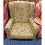 GOLD & BLUE WINGBACK ARMCHAIR ON SQUARE TAPERED SUPPORTS