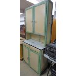 20TH CENTURY METAL & ENAMEL WARE KITCHEN CABINET WITH 4 PANEL DOORS & 2 DRAWERS 204 CM TALL X 91 CM