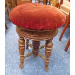 LATE 19TH CENTURY MAHOGANY CIRCULAR PIANO STOOL WITH RISE AND FALL MECHANISM