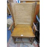 EARLY 20TH CENTURY ORKNEY CHAIR WITH RUSHWORK BACK & SQUARE SUPPORTS 99 CM TALL X 57 CM WIDE X