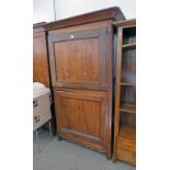 19TH CENTURY CONTINENTAL PINE 2 DOOR LINEN CABINET WITH SHELVED INTERIOR ON SHAPED SUPPORTS - 122CM