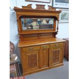 LATE 19TH CENTURY WALNUT MIRROR BACK SIDEBOARD WITH 3 DRAWERS & 2 PANEL DOORS ON PLINTH BASE 210CM