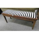 MAHOGANY RECTANGULAR STOOL WITH RISE & FALL MECHANISM AND STRIPED COVERS,