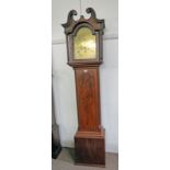 19TH CENTURY MAHOGANY GRANDFATHER CLOCK WITH BRASS DIAL SIGNED BINNY & GORDON,