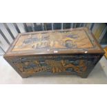 EASTERN CAMPHORWOOD TRUNK WITH CARVED DECORATION Condition Report: 54.