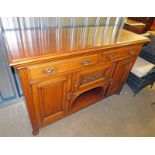 LATE 19TH CENTURY OAK SIDEBOARD WITH 2 FRIEZE DRAWERS OVER CENTRALLY SET CARVED DOOR FLANKED BY 2