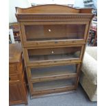 EARLY 20TH CENTURY OAK LEBUS BOOKCASE WITH DENTIL CORNICE AND 4 UP & OVER GLASS PANEL DOORS,