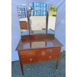 20TH CENTURY INLAID MAHOGANY DRESSING TABLE WITH 2 DRAWERS ON SQUARE SUPPORTS,