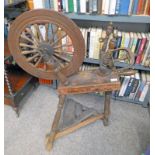 19TH CENTURY MAHOGANY SPINNING WHEEL Condition Report: 93cm tall x 85cm long x52cm