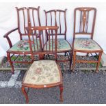 LATE 19TH CENTURY INLAID MAHOGANY OPEN ARMCHAIR & 3 OTHER HAND CHAIRS