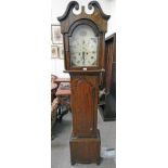 19TH CENTURY OAK GRANDFATHER CLOCK WITH PAINTED DIAL SIGNED JAMES DUNCAN,